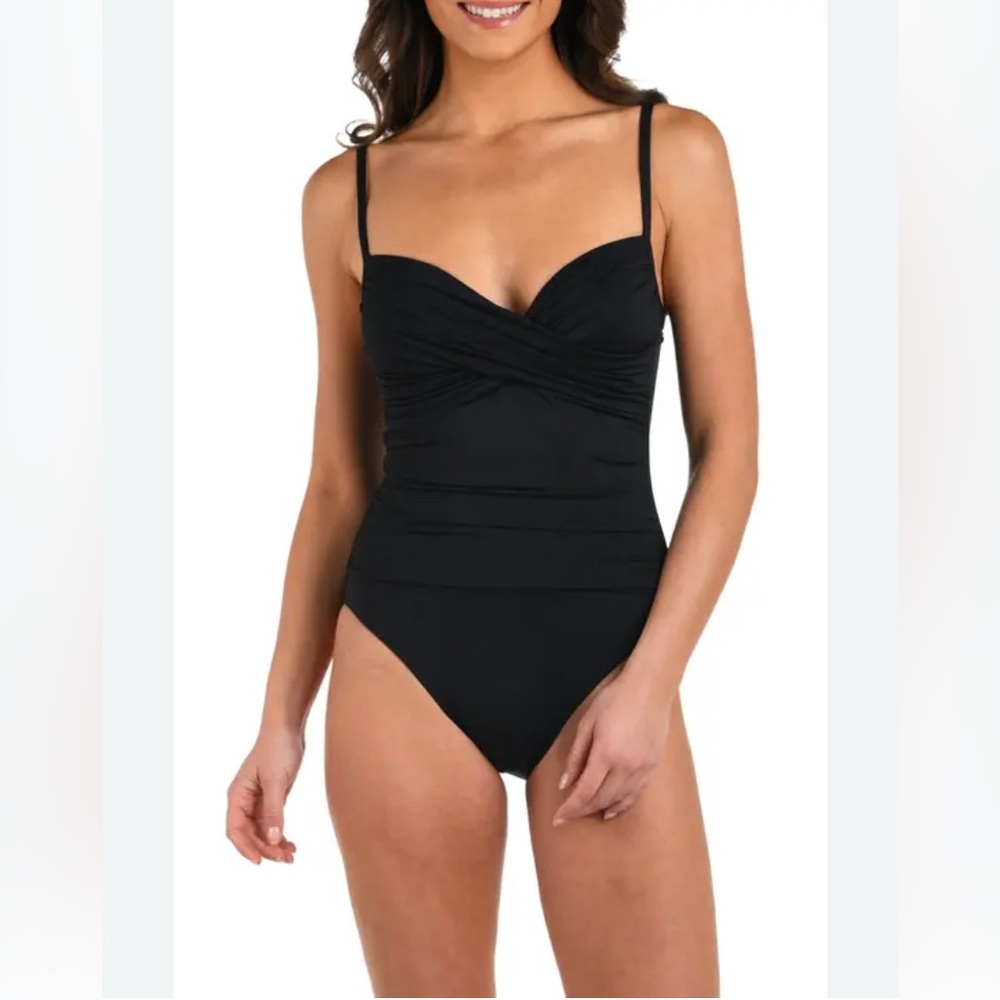 LA BLANCA Shirred Black One-Piece Swimsuit